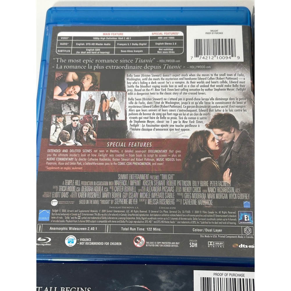 The Twilight Saga Blu-ray Lot Twilight New Moon Eclipse Breaking Dawn Part 1 - Picture 6 of 10